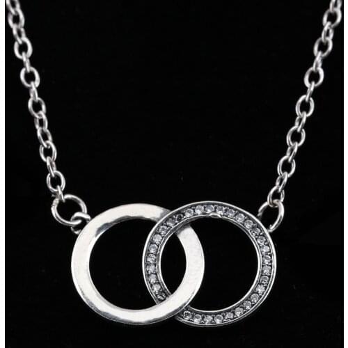 Original Sparkle Entwined Circles Logo Signature Chain Necklace For 925 Sterling Silver Bead Charm Necklace Europe Diy Jewelry