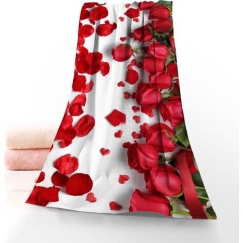 Custom Red Rose Flowers Towel Printed Cotton Face/Bath Towels Microfiber Fabric For Kids Men Women Shower Towels 70X140cm