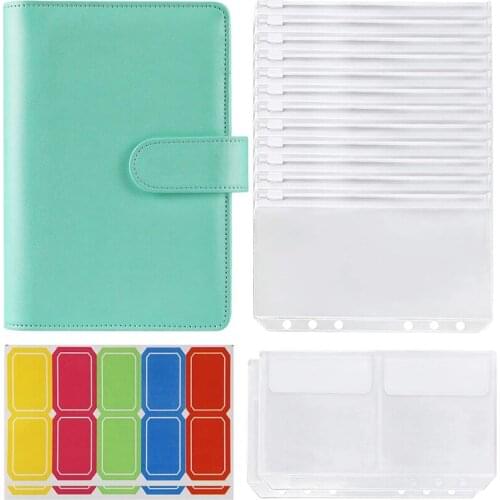 14 Binder Bags A6 with Leather Binder Cover, 6 Rings Budget Binder with Cash Envelope, Money Saving Binder