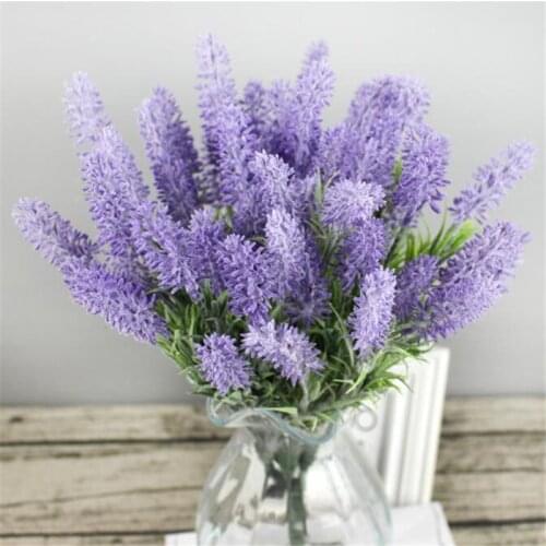 Plastic Flocking Effect Lavender Flower Artificial Leaf Grass Bunch Fake Greenery Plant for Wedding Xmas Home Floral Decoration