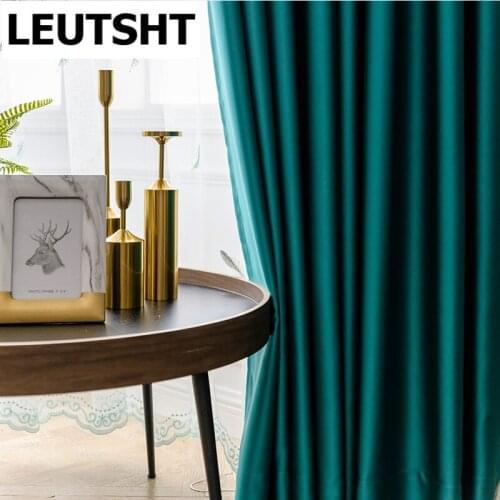 Solid Fabric Blackout Curtains for Living Room Kitchen Thicken Curtains for Bedroom Luxury Blue Window Blinds Drapes