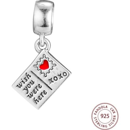 Postcard Charms 925 Sterling Silver Bon Jour Wish You Were Here Beads DIY Jewelry Making for Women Fits Original Bracelets
