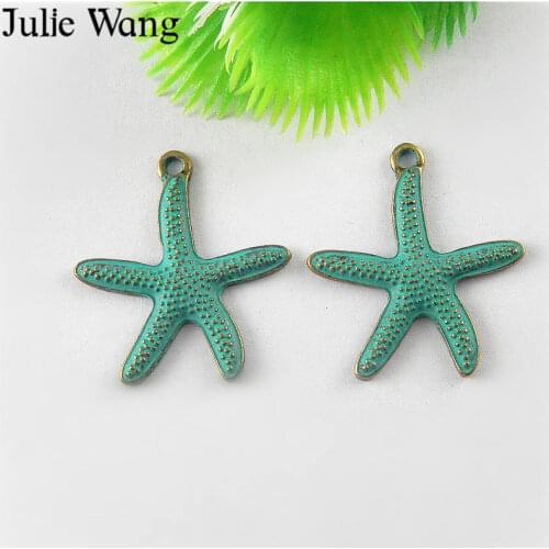 Julie Wang 10pcs Antique Green Bronze Starfish Alloy Charms For Necklace Pendants Earrings Findings Jewelry Making Accessory