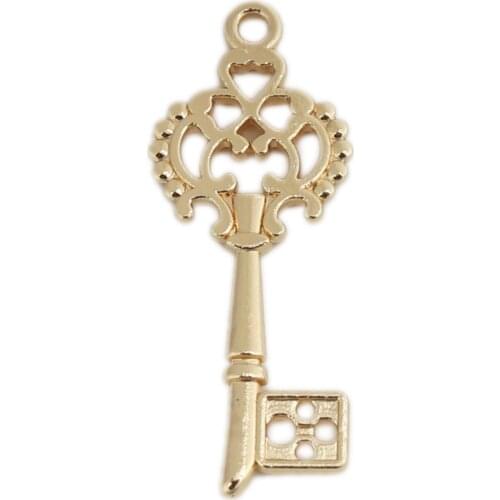 Zinc Based Alloy Hollow Key Pendants Gold Color 29mm x 12mm For DIY Handmade Necklace Bracelet Jewelry Makings, 10 PCs
