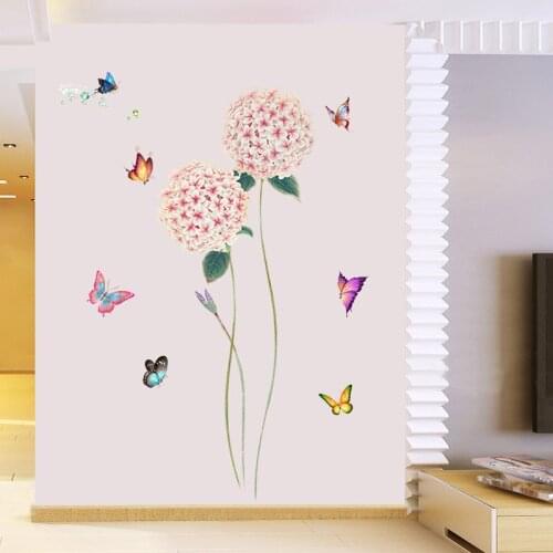 Pink Hydrangea Wall Stickers Flowers Home Decor Wall Decal Living Room Bedroom Murals Self-adhesive Wallpaper
