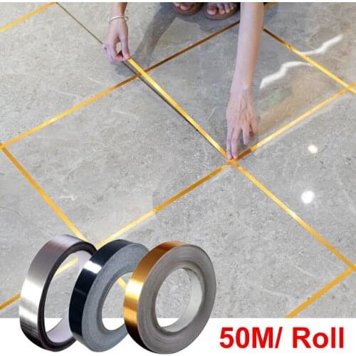 50M/Roll Ceramic Tile Mildewproof Tape Decor Gold Silver Black Self Adhesive Wall Tile Floor Gap Tape Sticker Home Decorations