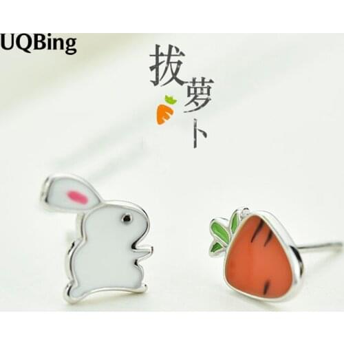 Wholesale Sterling Silver Jewelry Earrings 925 Sterling Silver Cute Rabbit Radish Stud Earrings Brincos Pendientes de plata