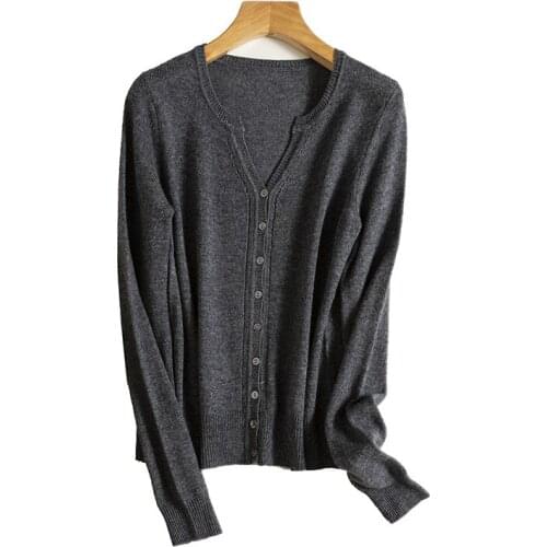 SHUCHAN 90% Wool +10% Cashmere V-Neck Elegant Fashion Button 2021 Autumn Winter Dropshipping Pullover Fashion Warm