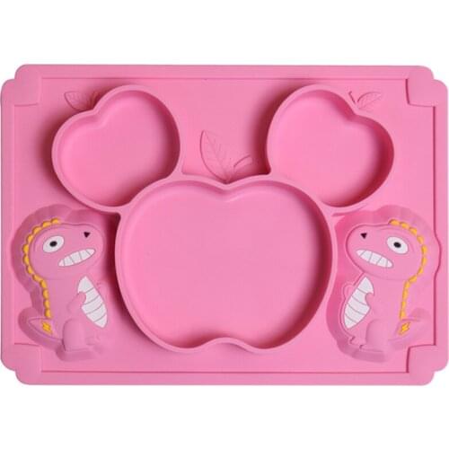 Complementary Food Dish Silicone Baby Grid Plate Cartoon Dinosaur Infant Feeding Tableware Food Grade Silicone Baby Divided Bowl