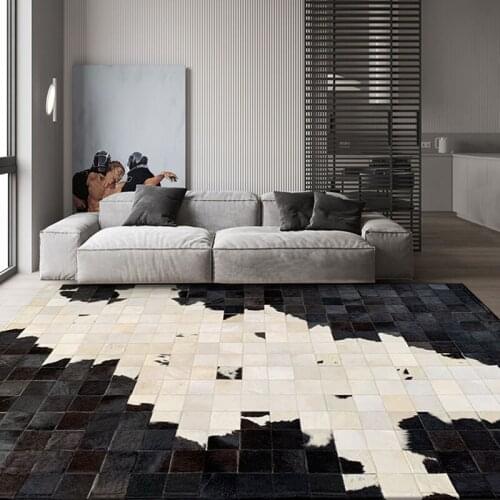 Modern light luxury leather stitching carpet black and white living room home high-end Nordic minimalist coffee table mat bedroo