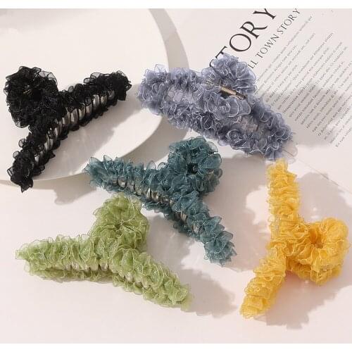 2021 New Fashion Beautiful Spring Summer Mesh Lace Hairpin Clip Acrylic Hairpin Barrette for Women Girl Accessories Headwear