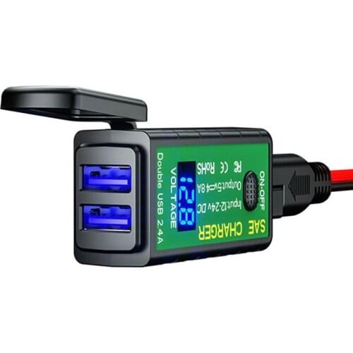 Motorcycle SAE to USB Dual Port Charger Waterproof Fast Charging Adapter For Cell Phone Motorbike Electronics Accessories