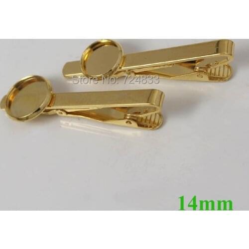 1pc Blank Bezel Tie clip Bases w/ 14mm Inner Round tray pads Cabochon Settings Mens Tie Clips Clasps Findings Crafts Gold Color