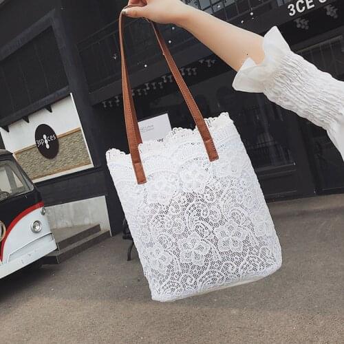 Women Lace Beach Handbags Large Capacity Ladies Casual Tote Bags Bucket Shoulder Bags