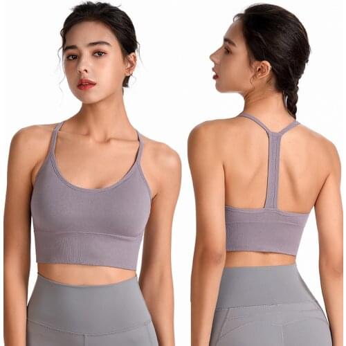 Ji Deng Womens Y Racer Back Padded Sports Bra Fitness Workout Longline Yoga Bra Tops