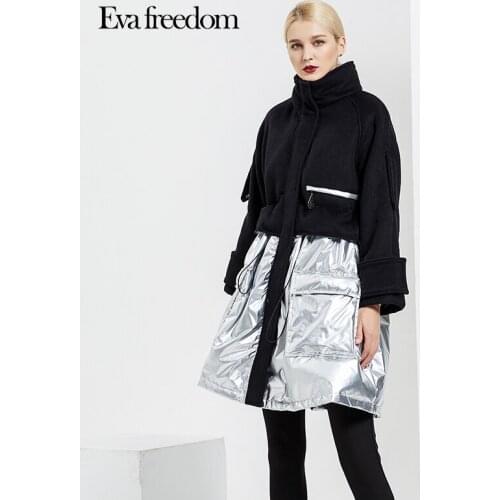 Winter Jacket Ladies European and American Fashion Woolen Stitching Half High Neck Mid-length Thick Plus Size Down Jacket Women