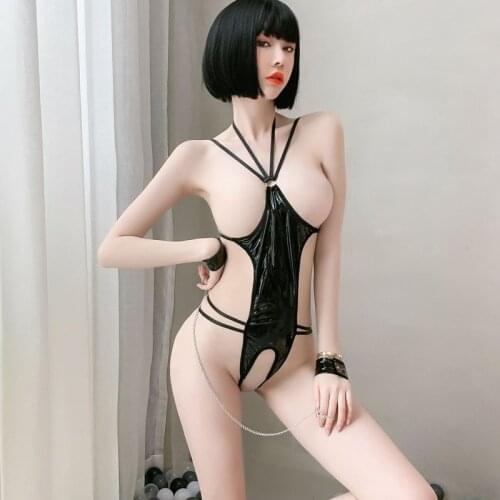 JIMIKO woman black lingerie bodysuit open crotch swimsuit perspective costumes latex catsuit lingerie crotchless Erotic Outfit