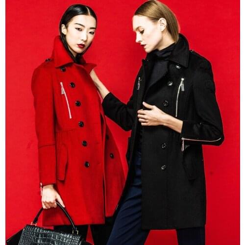 Wool Women Winter Long Slim 2020 Fashion Doulbe Breasted Trench Coat Lady Work Wear Red Jacket manteau femme hiver LX2564