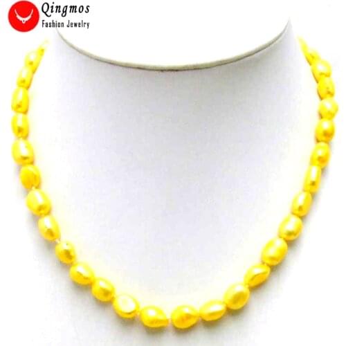 Qingmos Fashion Yellow Pearl Necklace for Women with 7-9mm BAROQUE Natural Freshwater Pearl Chokers Jewelry 17" Colar Femme 5782