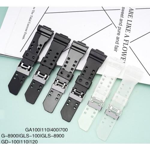 Gold Black Buckle PU for Casio Strap GA-100/110/120/150/200/300/400/700 GD-100/110/120 G-8900/GR-8900/GW-8900 GLS-100/GLS-8900