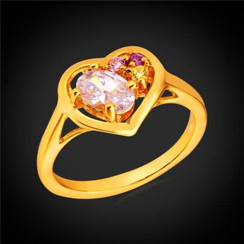 Heart Gold Rings Gold Color Cubic Zirconia Engagement Rings For Women Fashion Jewelry 2016 New R1641