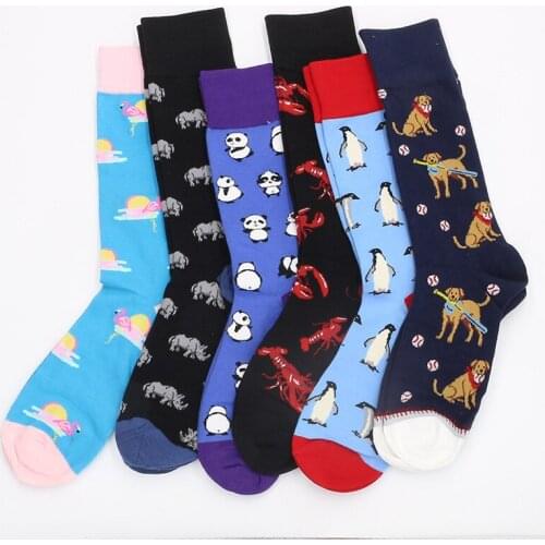 1 Pair Drop shipping Mens Colorful Combed Cotton Happy Novelty Bird Animal Socks Hip Hop High Quality Skateboard Funny Sock