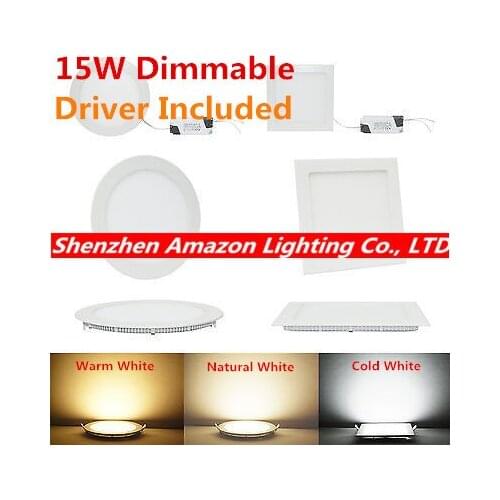 10pcs 15W Dimmable LED Ceiling Downlight Recessed Round/Square LED Panel Light with driver AC85-265V DHL Free Shipping
