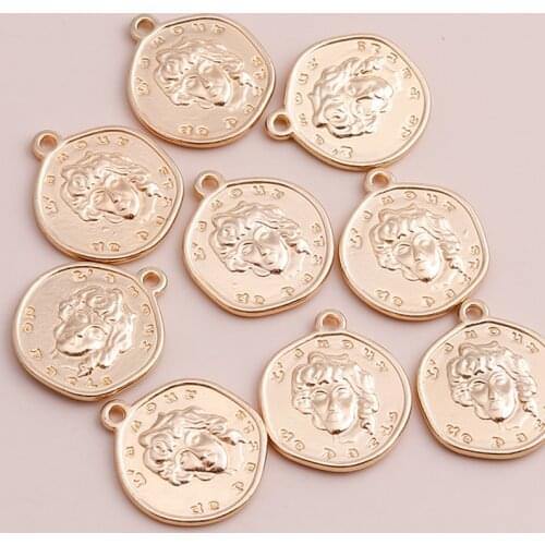 10pcs Alloy Jewelry DIY Letters Portrait Round Beads Making Finding for DIY Necklaces Bracelets Gold Color 20x20mm Accessories