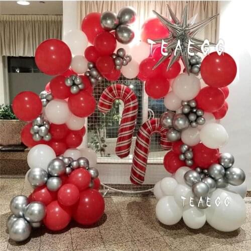 154Pcs Christmas Balloon Garland Arch Kit Christmas Water Droplets Crutch Foil Balloons Red White Balloons New Year Home Decor