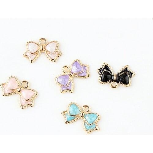 20pcs DIY alloy enamel lace bowknot charms fit bracelet necklace for pendants metal dangle bow tie for earring jewelry findings