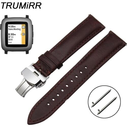 22mm Crazy Horse Genuine Leather Watch Band for Pebble Time Vector Moto 360 2 46mm Ticwatch 1 Quick Release Wrist Strap Brown