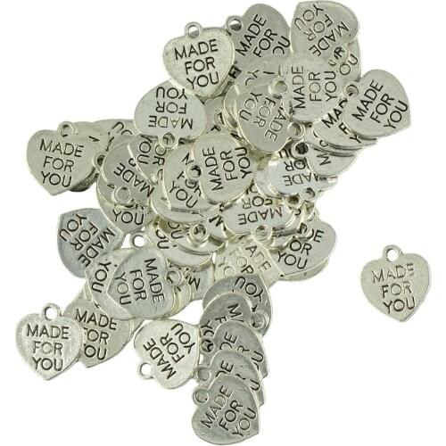 50pcs MADE FOR YOU Pendant Jewelry DIY Making Findings Tibetan Silver