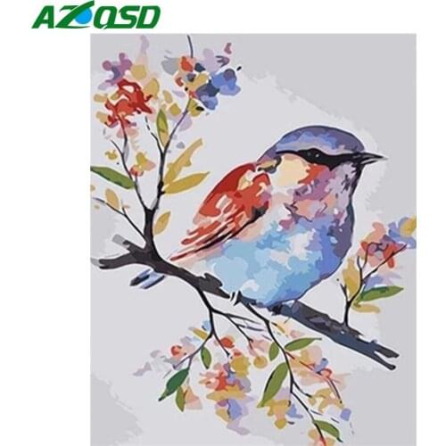 AZQSD Oil Painting By Number Bird On The Tree Handpainted Modern Wall Picture By Numbers Animal Handmade Room Decoration