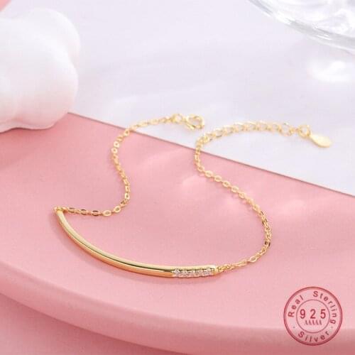 925 Sterling Silver Smile Crystal Pavé Delicate Shape Pendant Bracelet Women Elegant Simple Party Gift Jewelry