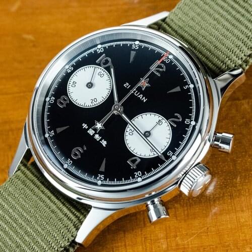 New 38mm Mens Luminous Chronograph Watch Sapphire Seagull 1963 Movement Manual Winding Sports Mechanical Watch Pilot Male Clock