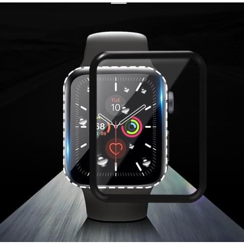 Electroplate Full Cover Watch Case 40/44mm Curved Edge HD Tempered Glass Screen Protector Film for iWatch 4/5/6/SE