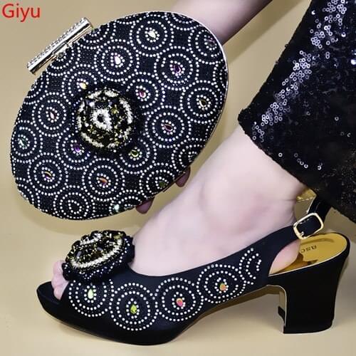 Doershow Italian Shoes With Matching Bags Set Italy African Womens Party Shoes and Bag Sets black Color Women shoes!!HXD1-11