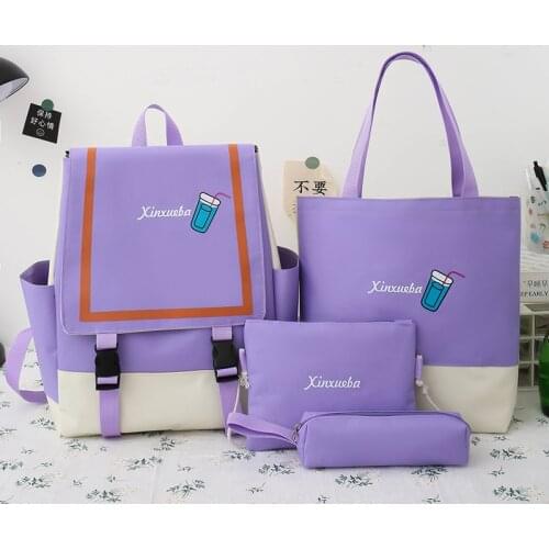 2021 4Pcs/set Canvas School Bags for Teenager Girls School Laptop Backpacks Women Travel Bags Student Book Bags Cute Rucksack 50