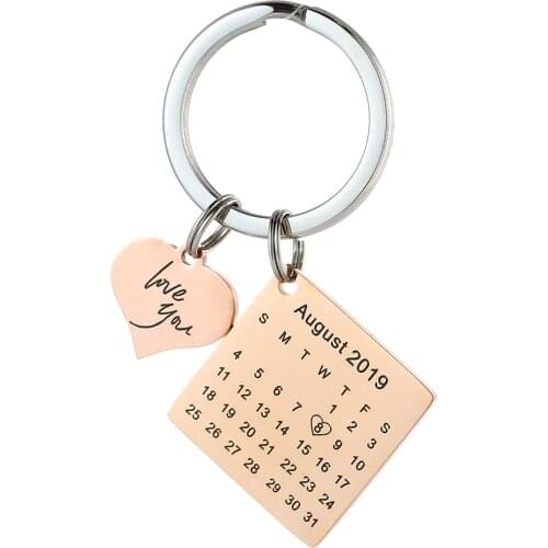 Custom Engraved Calendar Keychains Personalized Date Key Chain Ring Lovers Gift Jewelry DIY Private Photo Keychain Keyring