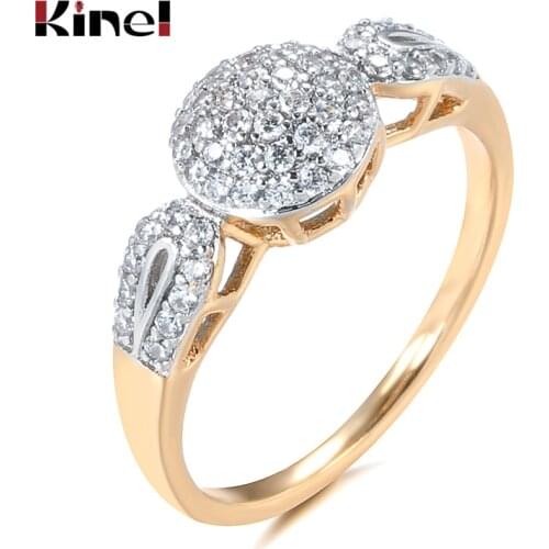Kinel Luxury Micro-wax Inlay Natural Zircon Rings for Women Fashion 585 Rose Gold Wedding Ring Fine Vintage Jewelry