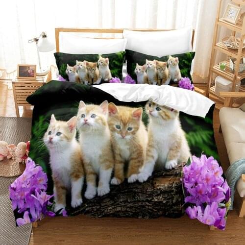 Little Cute Pet Cats Bedding Set Animal 3d Duvet Cover Set Comforter Bed Linen Twin Queen King Single Size Dropshipping Flower