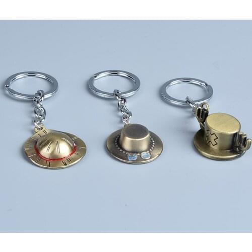 Koteta Anime One Piece Luffy Straw hat & Ace & Chopper Hat Keychain Action Figure Toys Key Ring Chains Pendants Brinquedos