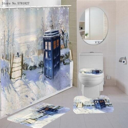 3/4 Pieces Doctor Who Shower Curtains Sets Sci-Fi TV Series Carpet Pedestal Rug Lid Toilet Cover Bath Mat Home Bathroom Set