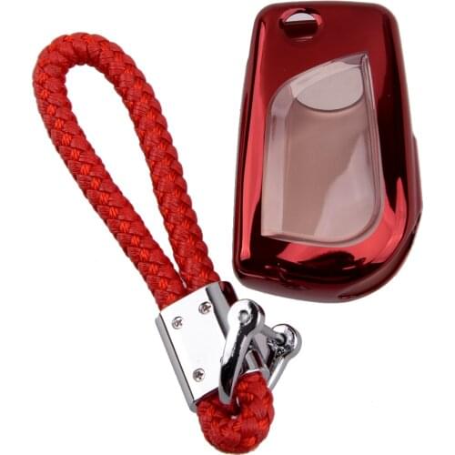 Red Car Key Fob Cover Case Chain Fit For Toyota RAV4 Camry C-HR Corolla Hatchback Sedan 2020 2021