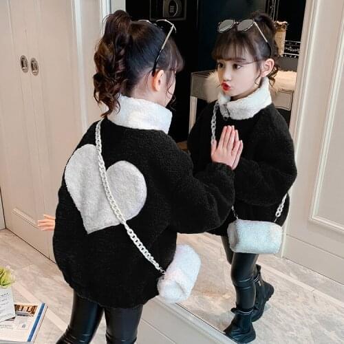 Childrens Clothing Kids Suede Jacket 2021 New Clothing Girls Baby Fluffy Coat Babys Warm Jacket Stand-up Collar Outwear Love