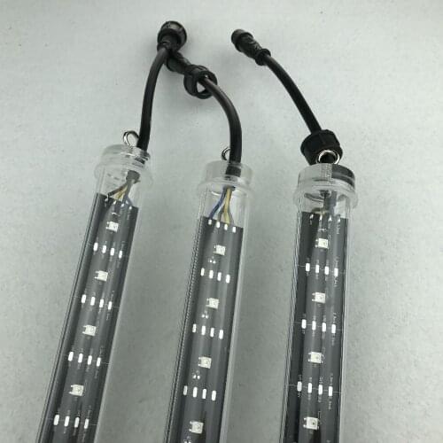 30mm DC12V addressable 1M long 3D SK6812 RGB meteor tube light;64pcs SK6812 LEDs/32pixels;with 4 core 13.5mm male connector