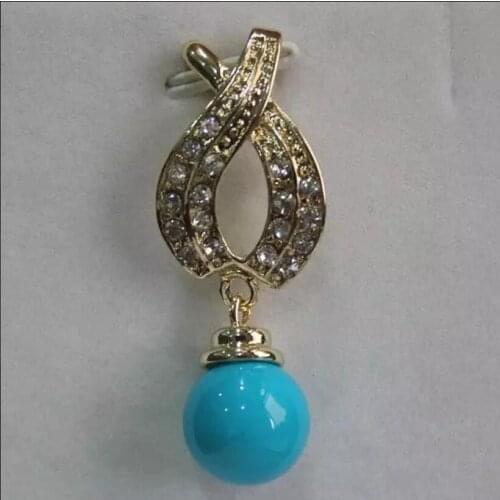 Fashionable zircon metal plated 12 mm Blue Shell Pearl Necklace Pendant