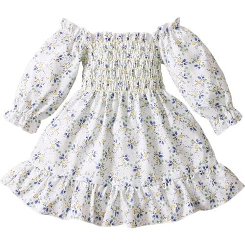 Wallarenear 1-5Years Toddler Baby Girl Fashion Autumn Dress Long Sleeve Floral Printed Clothing