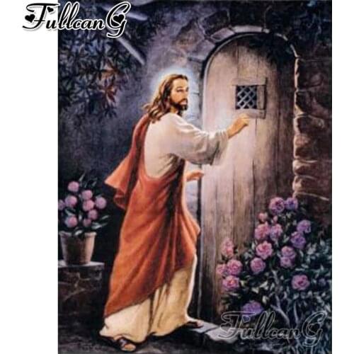FULLCANG diy religious icon mosaic full embroidery jesus knocking diamond painting square/round drill handicraft picture FC810
