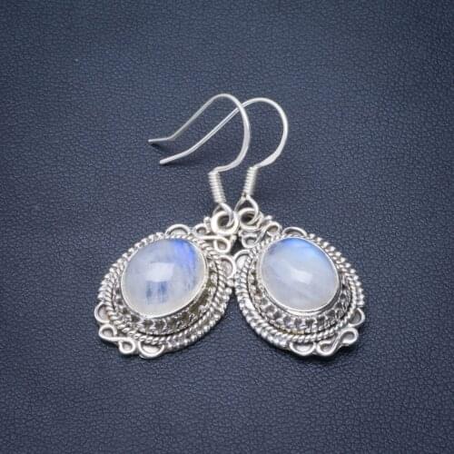 Natural Rainbow Moonstone Handmade Unique 925 Sterling Silver Earrings 1.5" B2296